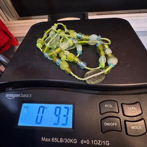 Long Art Glass Bead Strand Necklace Green Turquoise Blue Boho Mixed Media 41 In - Picture 5 of 8